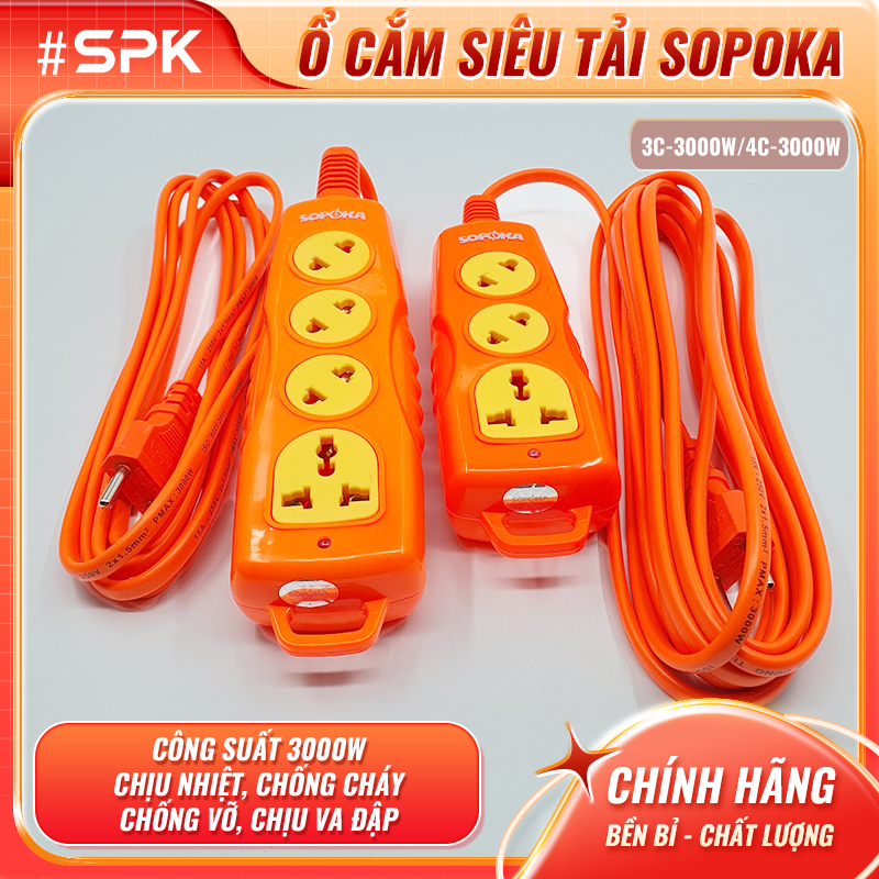 SOPOKA Ổ Cắm Điện 4 Lỗ Chéo 3000W 4C-3000W/ 3 Lỗ Chéo 3000W 3C-3000W  Chịu Nhiệt Và Chịu Va Đập