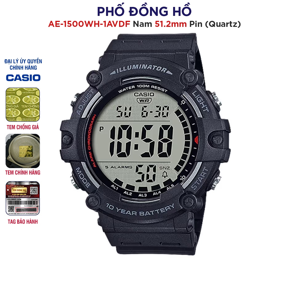 Đồng hồ nam dây nhựa Casio Anh Khuê AE-1500WH-1AVDF