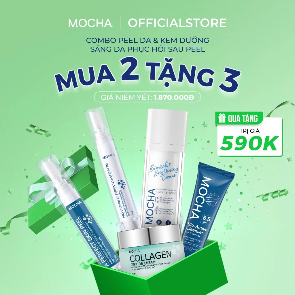 Combo Peel Da Mocha Chính Hãng Và Kem Dưỡng Biovector 6 Active Hỗ Trợ Phục Hồi Da Sau Peel (Mua 2 Tặ