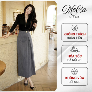  Áo thun nữ dài tay giữ nhiệt ôm body chất liệu thun tăm có khóa kéo chân váy kẻ dáng dài phong cách công sở A2511 