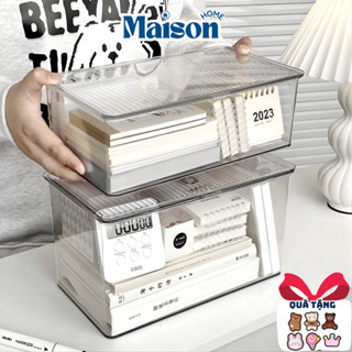  Hộp Nhựa Trong Suốt Đựng Đồ Bàn Làm Việc Có Nắp Đậy Kín Hộp Lưu Trữ Đa Năng Xếp Chồng Tiện Lợi Phong Cách Hàn Quốc 