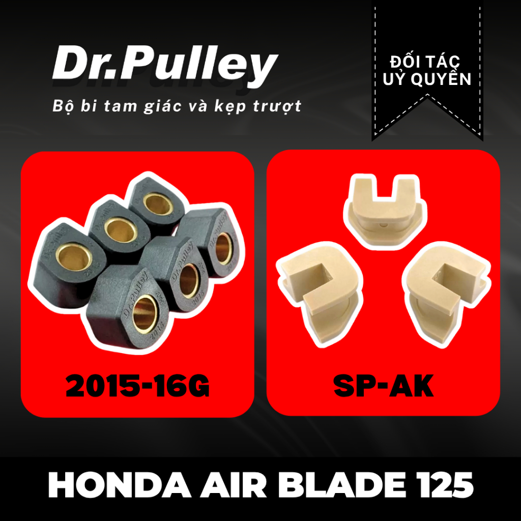 Bộ Bi tam giác mã 2015-16g & Kẹp trượt mã SP-AK hãng Dr.Pulley cho Honda Air Blade 125, SH Mode 125