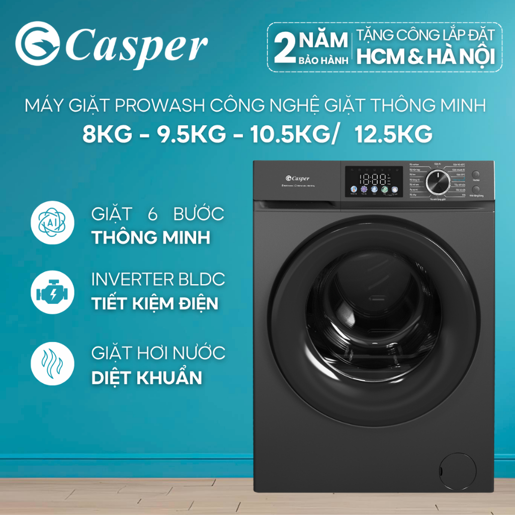 [Shopee - Lắp đặt 0Đ HN HCM]  Máy giặt cửa ngang Casper Inverter 8KG/ 9.5KG/ 10.5KG/ 12.5KG - WF-D95