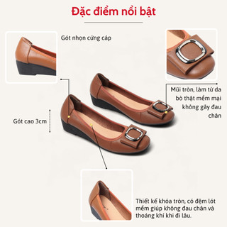 Giày Búp Bê Đế Xuồng Da Thật Khoá Tròn Pixie X665