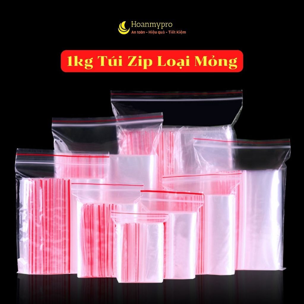 1kg Túi zip viền đỏ loại mỏng