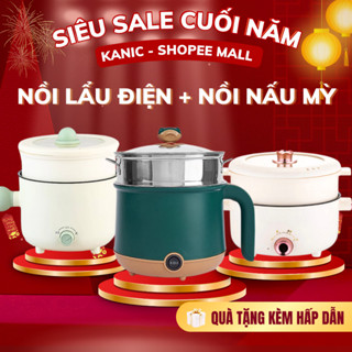  Nồi lẩu điện mini nấu mì 2 tầng KANIC kèm giá hấp đa năng nướng luộc chiên chống dính vấn đá tiện lợi 