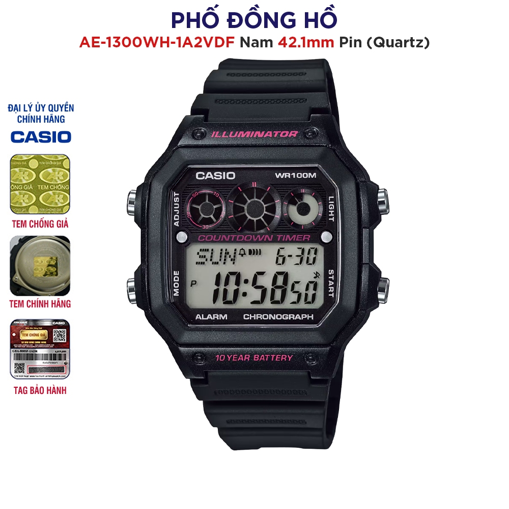 Đồng hồ nam dây nhựa Casio chính hãng Anh Khuê AE-1300WH-1A2VDF