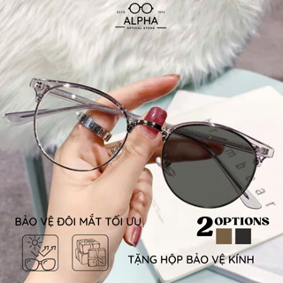  Gọng kính cận tròn  kim loại đổi màu 0 độ Alpha chống tia UV dành cho nam nữ mặt nhỏ và vừa - Mã A9542 