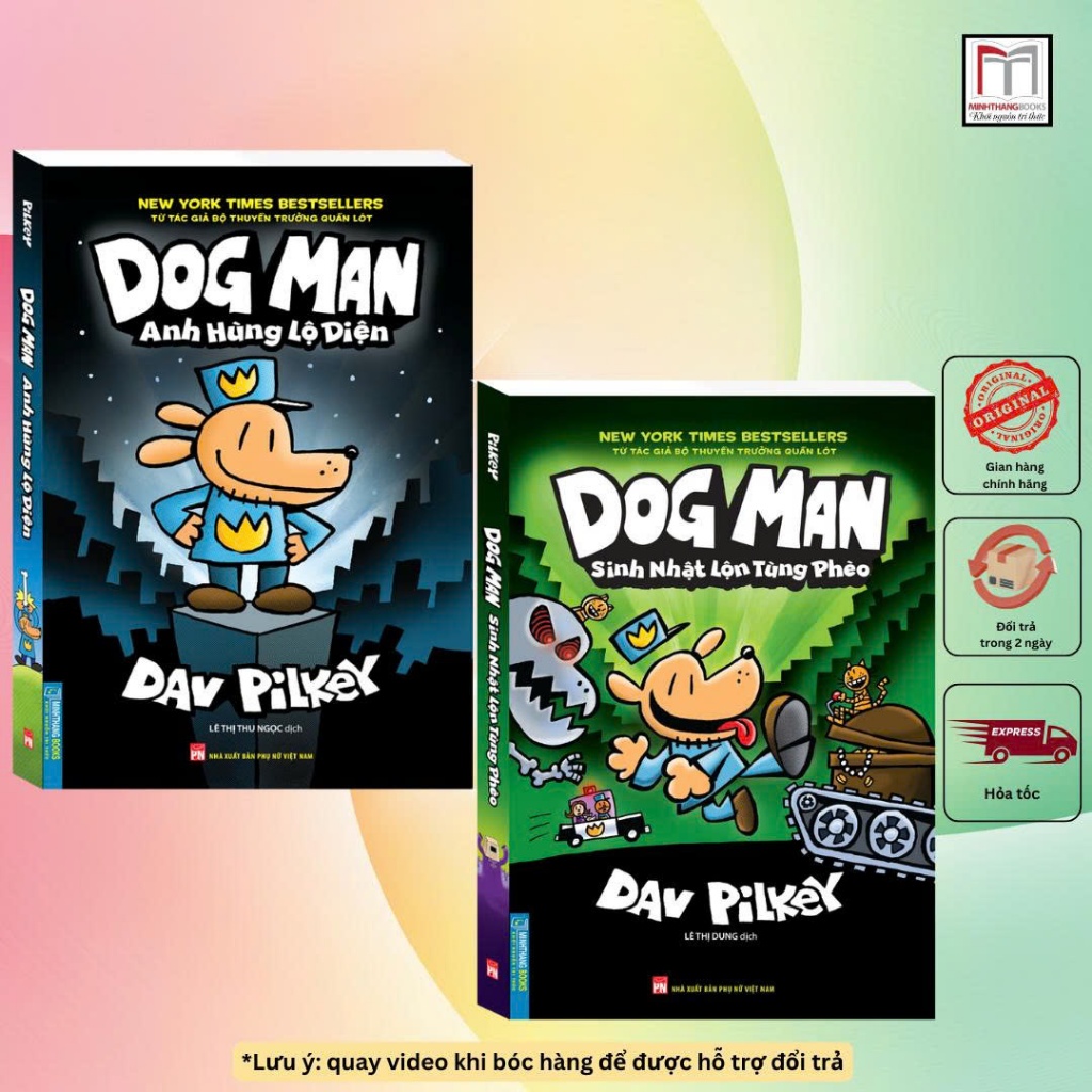Sách - Combo 2c DOG MAN (bản tiếng việt) anh hùng lộ diện + sinh nhật lộn tùng phèo (T1 và T2)