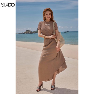 Chân váy xoắn eo nâu SIXDO (Brown Linen Sarong Skirt)