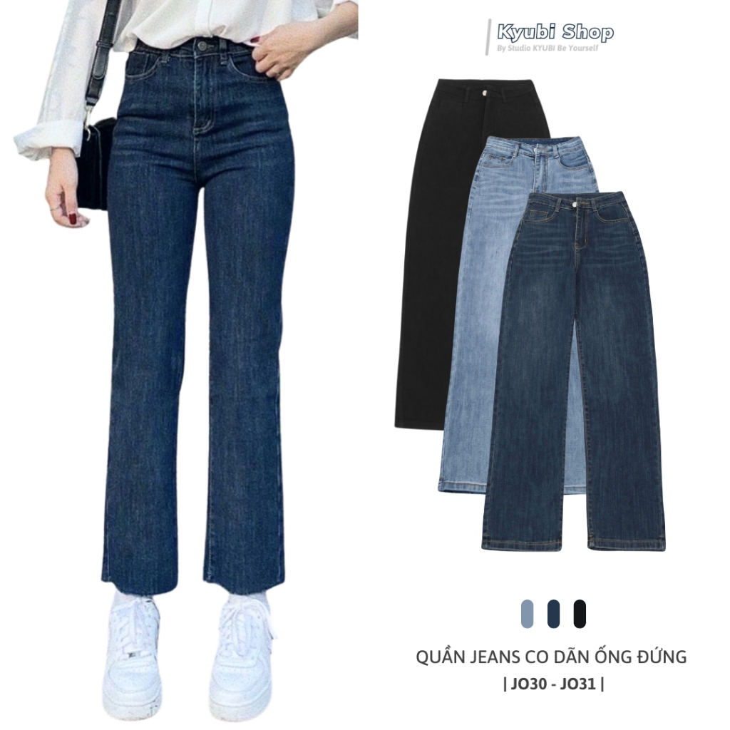 Quần jeans ống đứng co giãn Kyubi (có bigsize) - quần bò nữ form đứng co dãn phong cách Ulzzang JO31