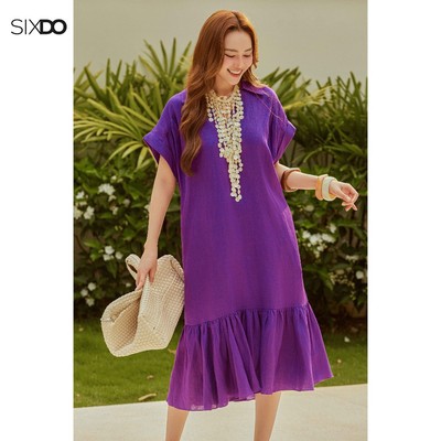 Đầm tím đậm suông phối bèo SIXDO (Dark Violet Linen Loose Dress)