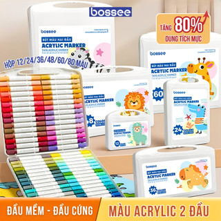  Bút Màu Acrylic Marker 2 Đầu Bộ 12 24 36 48 60 80 Màu Acrylic Tươi Sáng Không Lem Thiết Kế Hộp Nhựa 