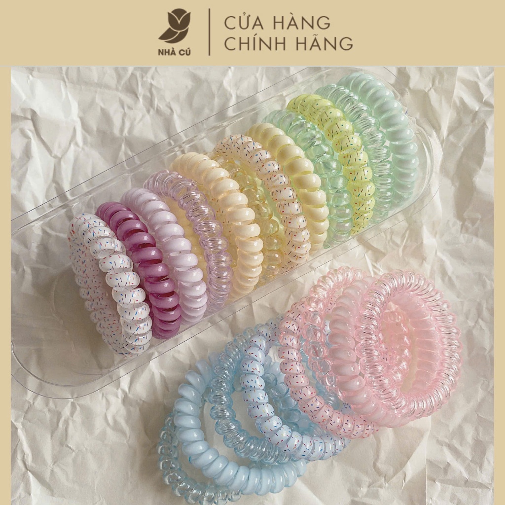 Hộp 16 Cột Tóc Dây Lò Xo Buộc Tóc NHÀ CÚ Màu Pastel Tiện Dụng Dây Điện Cột Tóc Phụ Kiện Thời Trang 5