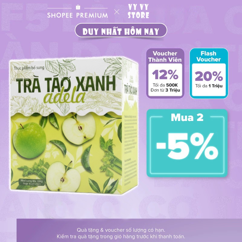 Trà Táo Xanh Giảm Cân Kelly DETOX Trà Thảo Mộc Giảm Cân Adela Phiên bản mới 2025 Hộp 12 gói