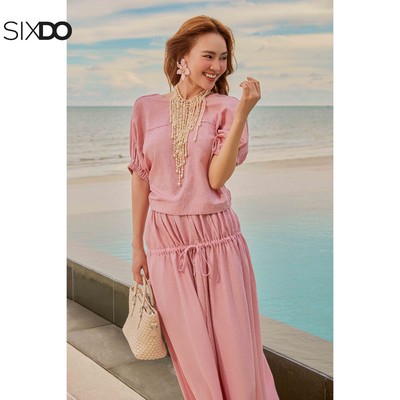 Chân váy hồng xoè kéo dây SIXDO (Pink Linen Flared Skirt)