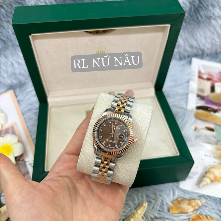 Đồng Hồ Nữ, Niềng Băm rolexx Nữ NÂU size 30, Dây Thép Đúc Chống Nước 3Atm Bảo Hành 6T,