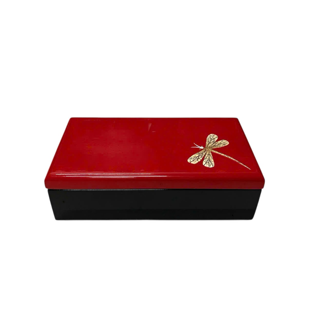 Hộp Sơn Mài 18x10x5 cm | Nền Đỏ Khảm Chuồn Chuồn | Hàng Thủ Công Cao Cấp