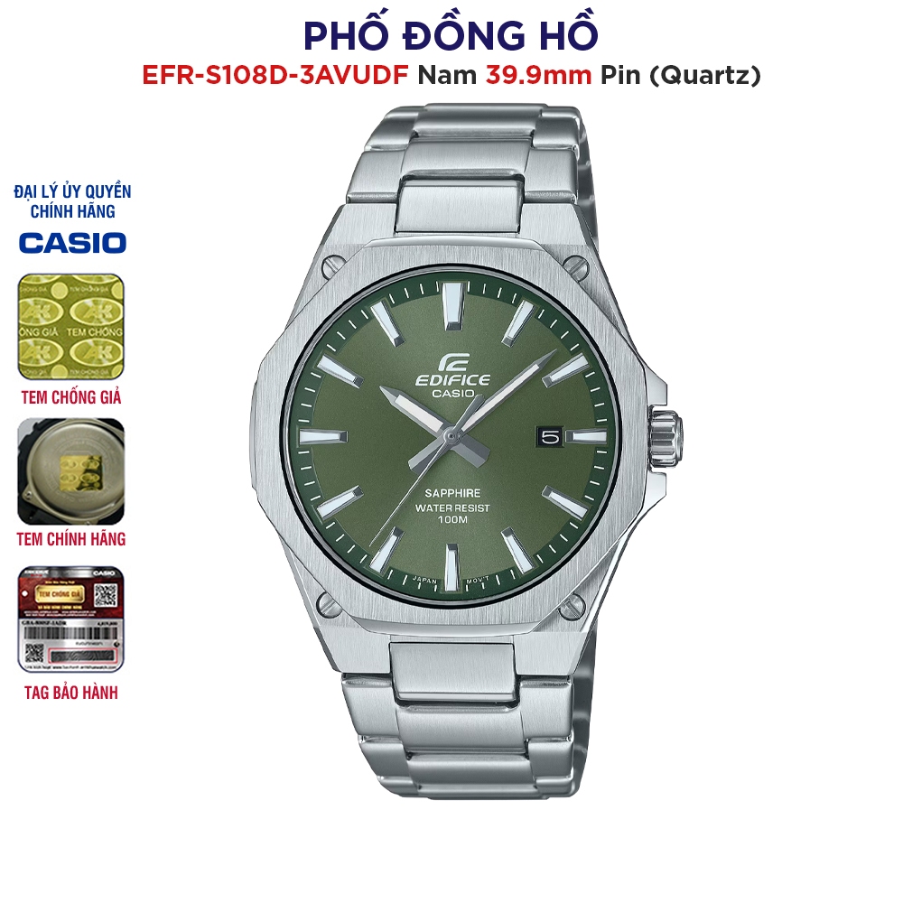 Đồng hồ nam dây kim loại EDIFICE Casio Anh Khuê EFR-S108D-3AVUDF chính hãng