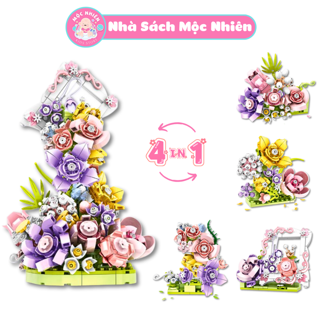 Đồ chơi lắp ráp 4 trong 1 - Chậu hoa tươi thắm (656 mảnh ghép) - WOMA C2000