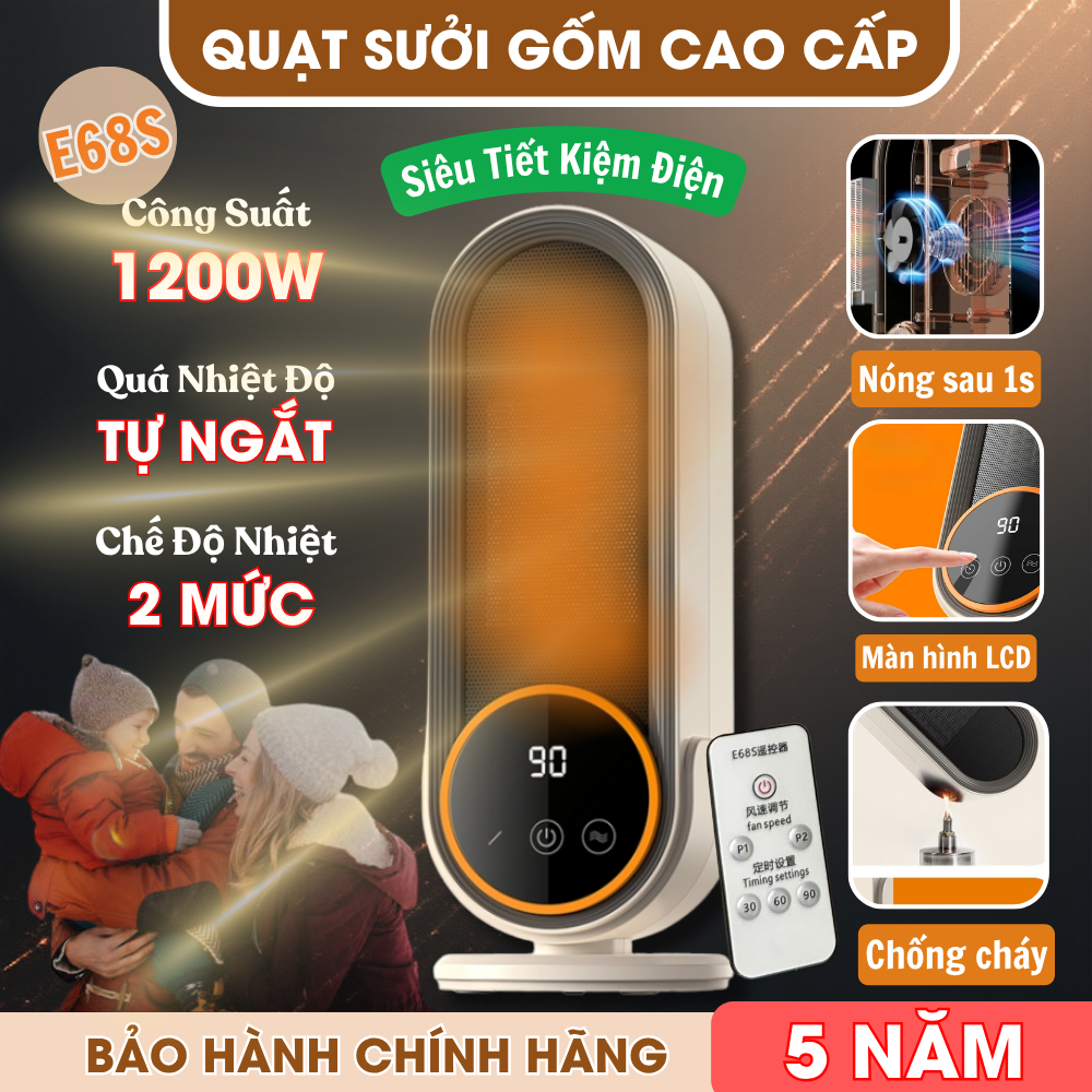 Quạt Sưởi Gốm Cao Cấp E68S, Máy Sưởi Mùa Đông Công Suất 1200w Làm Ấm Tức Thì Không Khô Da