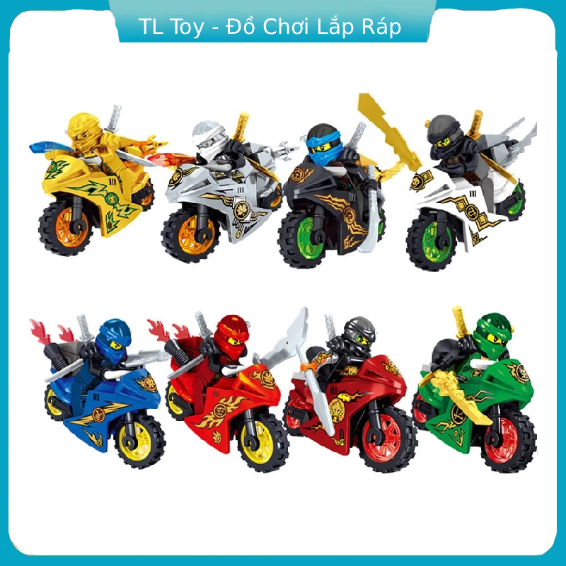 Đồ Chơi Lắp Ráp 8 Nhân Vật Ninjago + 8 Mô Hình Xe Máy & Phụ Kiện – Quà Tặng Sáng Tạo Cho Bé Trai