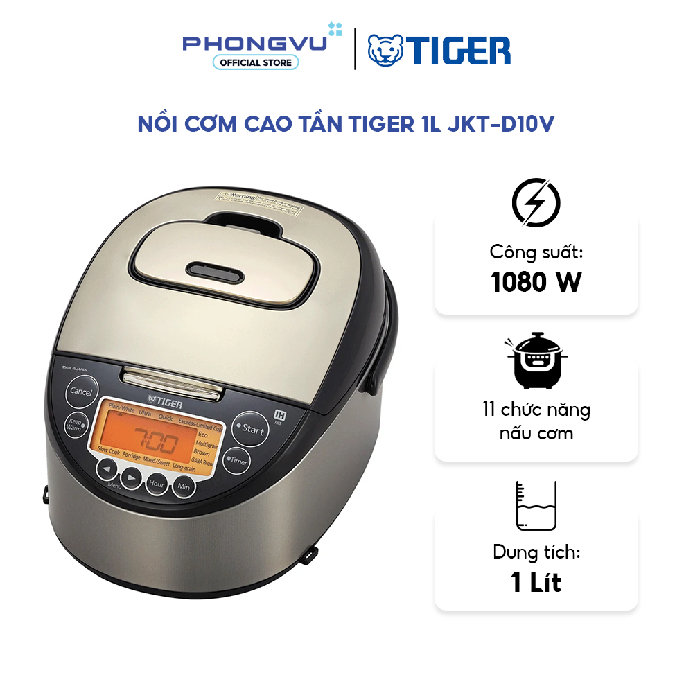 Nồi Cơm Điện Cao Tần Tiger JKT-D10V (1L) - Lòng Nồi 3 Lớp Tráng Men Sứ - Bảo Hành 12 Tháng