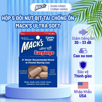 Hộp 5 đôi nút bịt tai chống ồn Mack's Ultra Soft giúp ngủ ngon, tăng tập trung