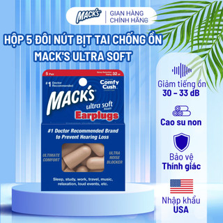 Hộp 5 đôi nút bịt tai chống ồn Mack's Ultra Soft giúp ngủ ngon, tăng tập trung