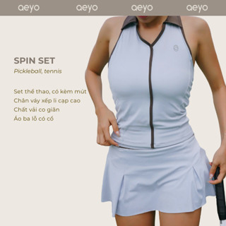  Set đồ pickleball tennis golf nữ Spin aeyo - bộ đồ thể thao nữ áo ba lỗ chân váy xếp ly 