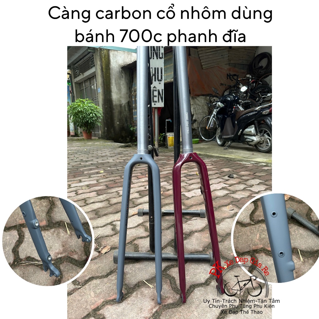 Phuộc trước xe đạp bằng sợi carbon bánh 700c, Càng xe đạp carbon bánh 700c dùng phanh đĩa, Càng xe đ