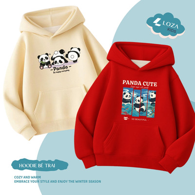 Áo nỉ hoodie bé trai in gấu trúc Panda - Áo nỉ mũ trẻ em size từ 15-40kg  Loza Kids HN001