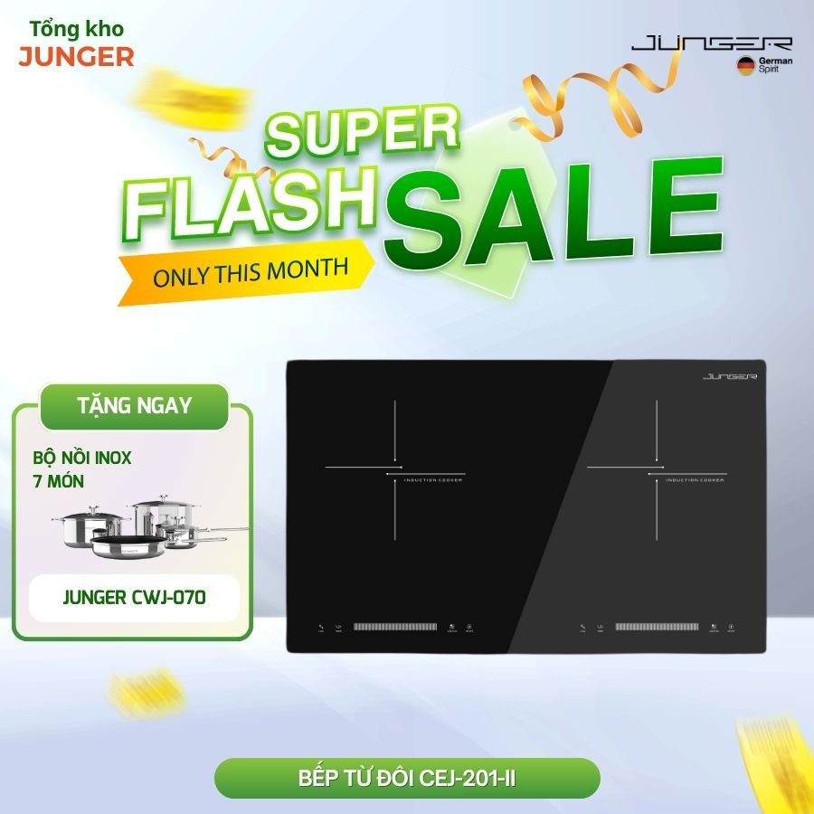 Bếp từ đôi âm Junger CEJ-201-II – Sang trọng, hiện đại tặng kèm bộ nồi