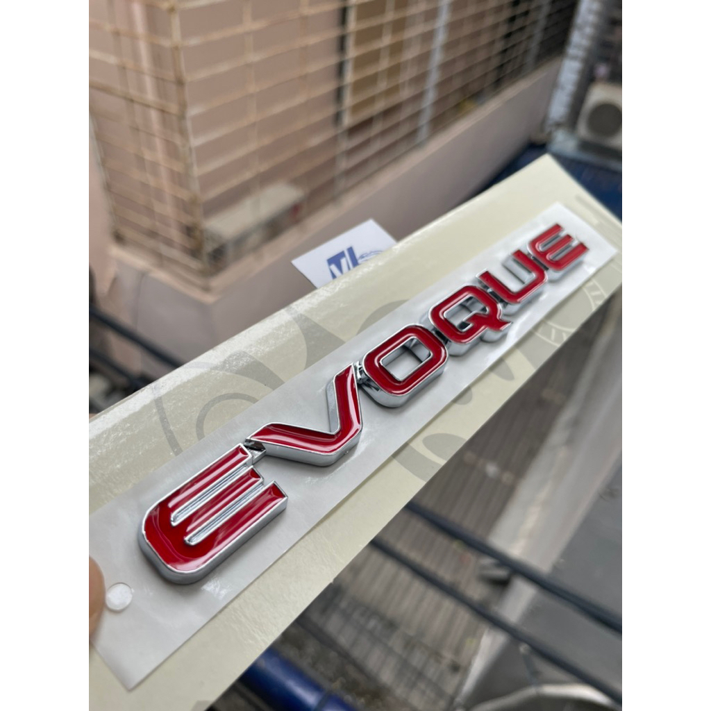 Tem evoque - Logo evoque màu đỏ - Chữ evoque dán cốp sau Landrover Range rover