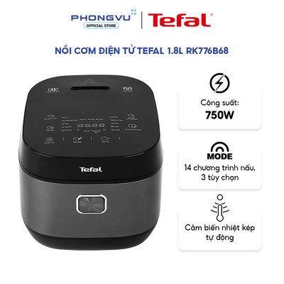 Nồi cơm điện tử TEFAL 1.8L RK776B68 - 14 Chế độ nấu, Cảm biến kép, Lòng nồi dày 4mm, Hợp 2-4 người - Bảo hành 24 tháng