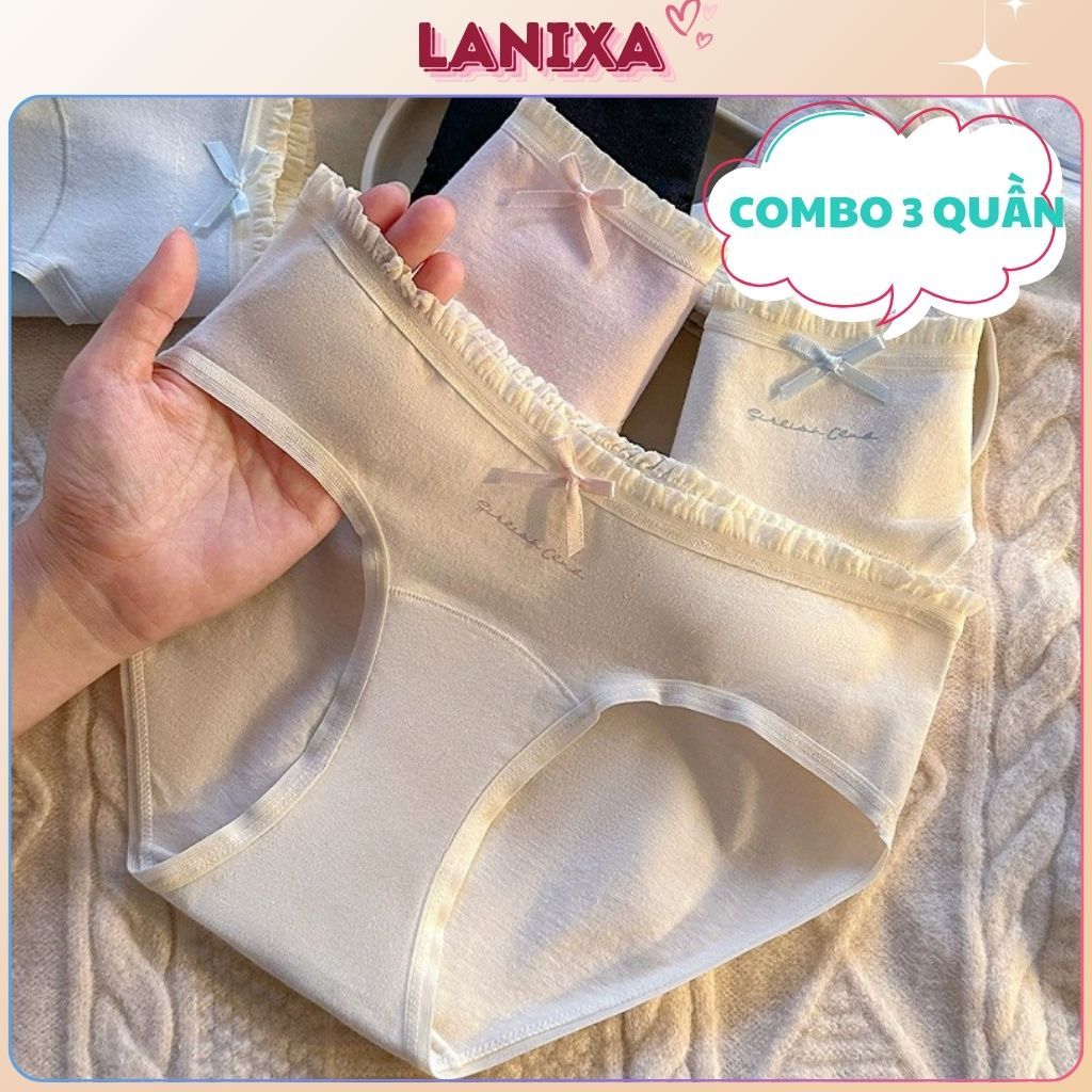 SET 6 Quần lót nữ cotton dày dặn cạp vừa tôn dáng ôm mông gợi cảm viển ren xinh xắn LANIXA L4119