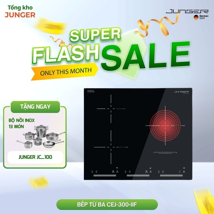 Bếp từ kết hợp hồng ngoại Junger CEJ-300-IIF – Linh hoạt, an toàn, đẳng cấp tặng kèm Bộ nồi