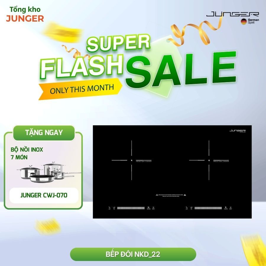 Bếp từ đôi Junger NKD-22+ lắp âm tiện lợi tặng kèm Bộ nồi