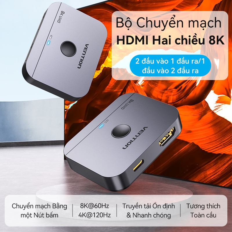 Bộ chuyển HDMI Vention Siêu Nét 6K 60hz và 4K 120Hz Hai Chiều 1x2/2x1 HDR Cho PS5 PS4 TV PC Laptop Xbox | BigBuy360 - bigbuy360.vn