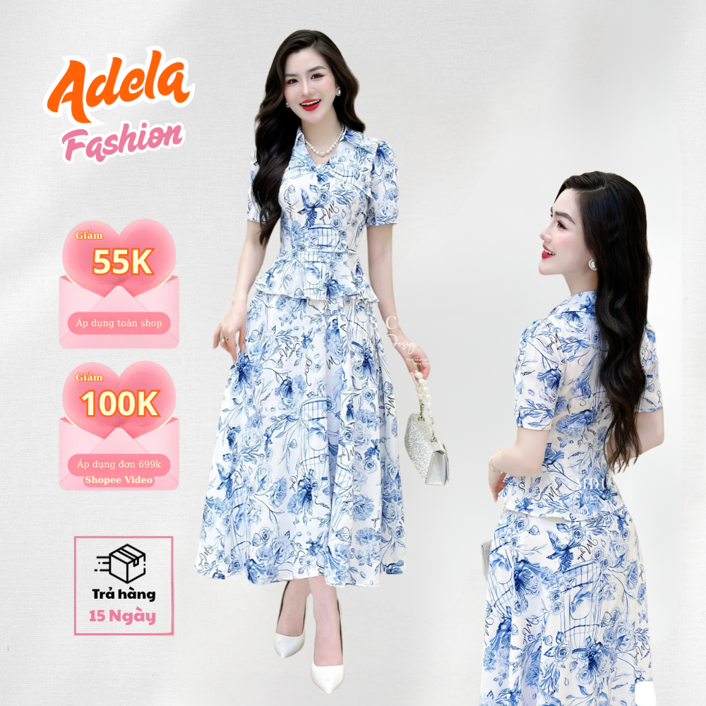 Đầm Hẹn Hò Tôn Eo Với Cổ V Xẻ Sâu, Tay Lửng Phồng Chất Liệu Lụa Mango MDU5110 | ADELA SHOP