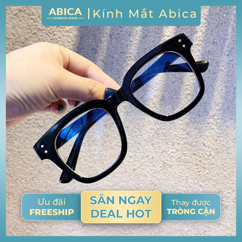 Mắt kính nữ nam giả cận chữ V râm mát chống tia UV gọng kính cận thời trang phong cách Hàn Quốc ABICA 017