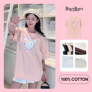 Áo thun Mickey tay lỡ nữ form rộng 100% cotton mát 250gsm, co giãn 2 chiều BonBon - AHMK10