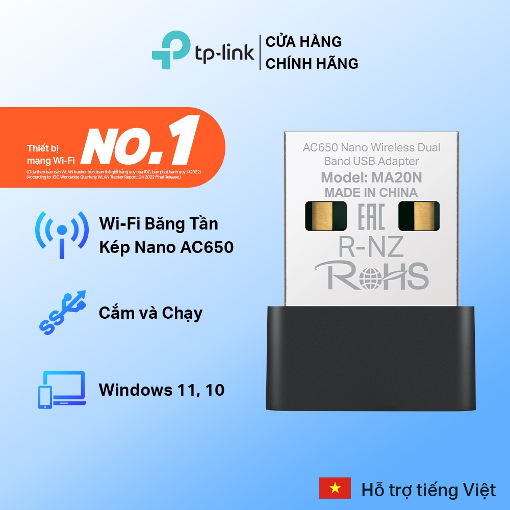 USB Wi-Fi Mercusys MA20N Băng Tần Kép Nano AC650