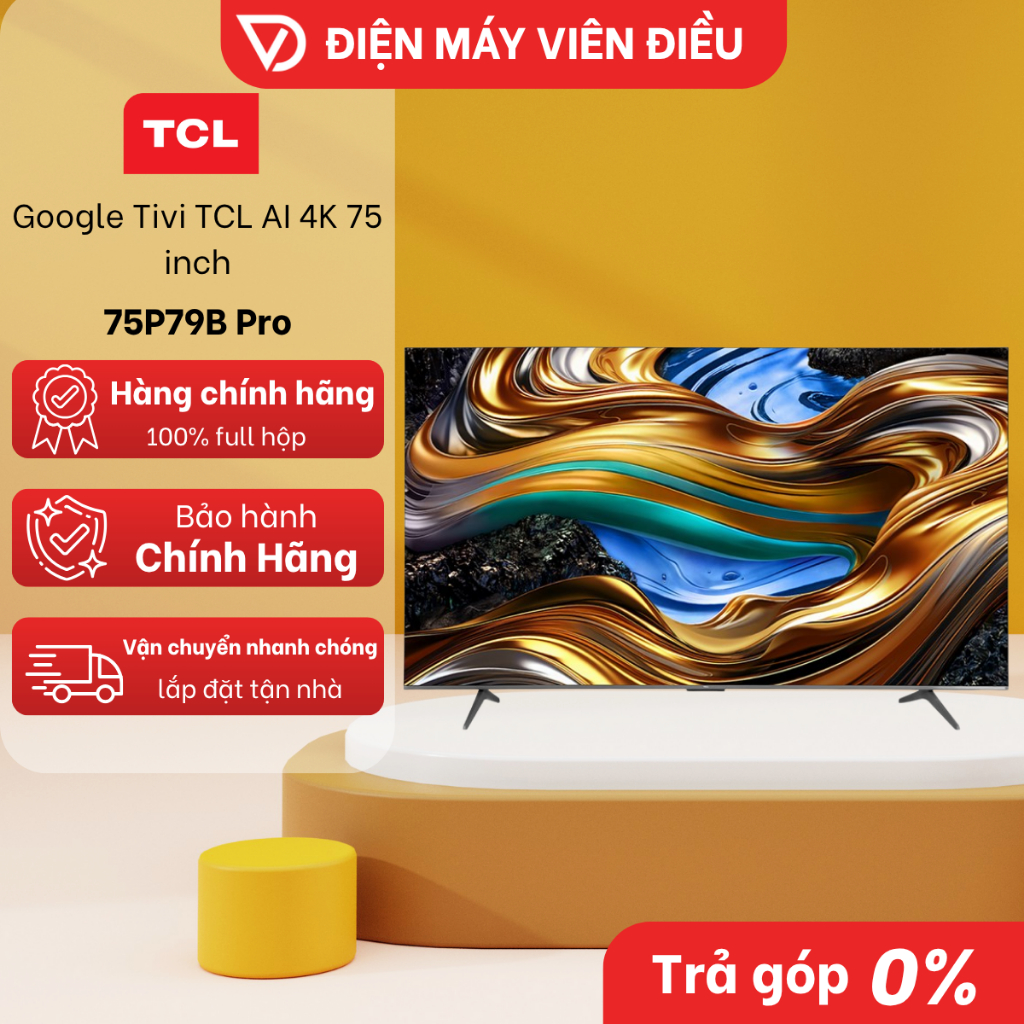 [FREESHIP NGHỆ AN] Google Tivi TCL AI 4K 75 Inch 75P79B Pro – Màn hình lớn, hình ảnh siêu nét