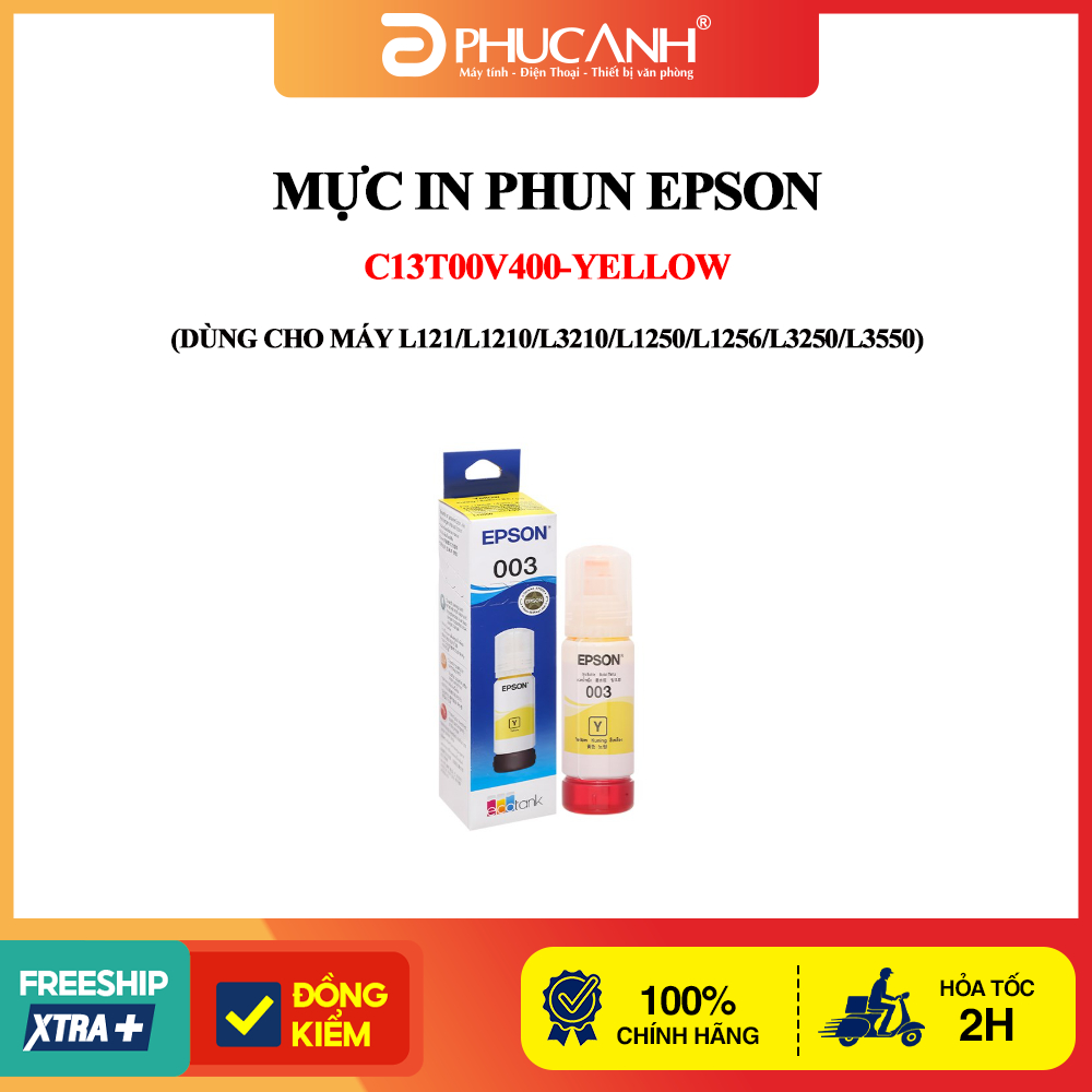 Mực in phun Epson C13T00V400-Yellow (Dùng cho máy L121/L1210/L3210/L1250/L1256/L3250/L3550)