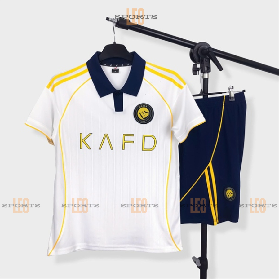 Bộ Quần Áo Bóng Đá, Trang Phục Bóng Đá JSPORT Al Nassr Trắng Vàng 25-26, Chất Vải Thun Lạnh, Thoáng 
