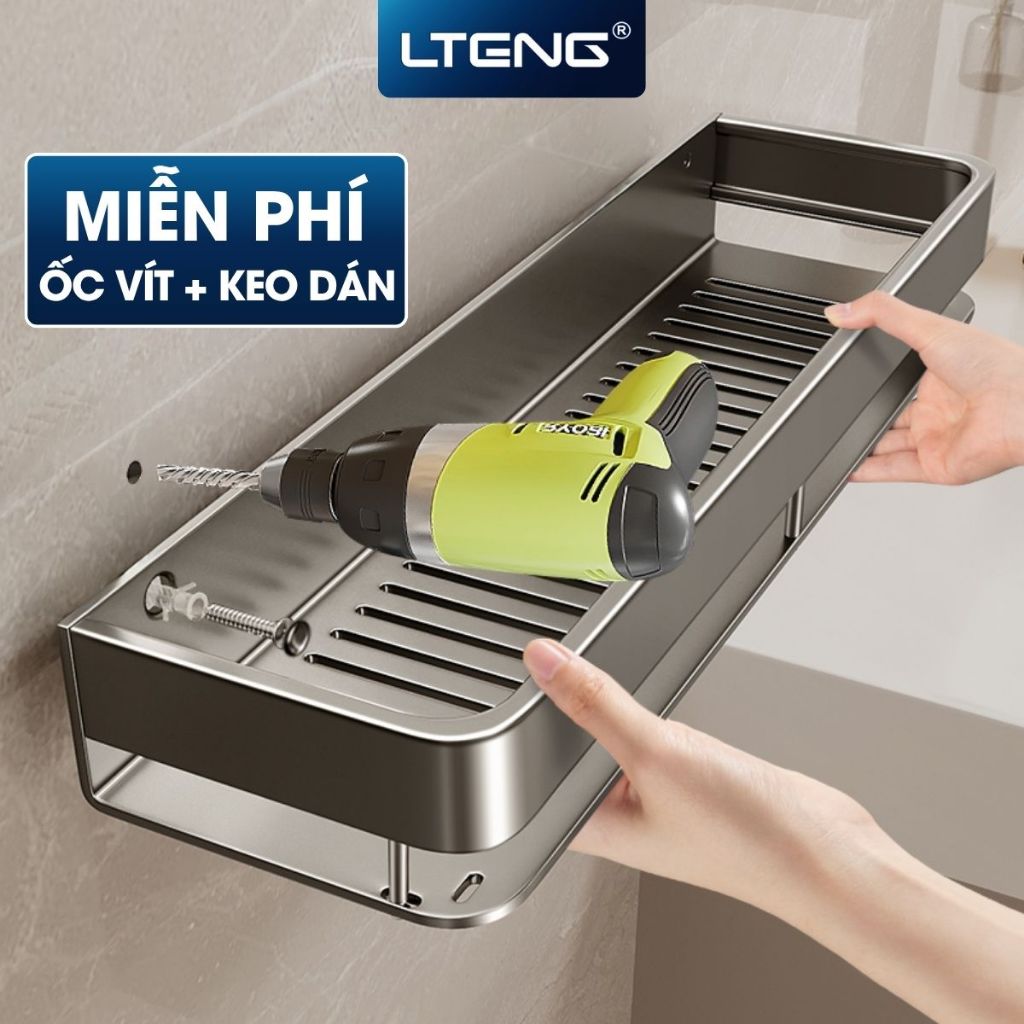 Kệ để đồ nhà tắm dán tường cao cấp LTENG bằng keo hoặc ốc vit, chất liệu thép carbon cao cấp, chống 