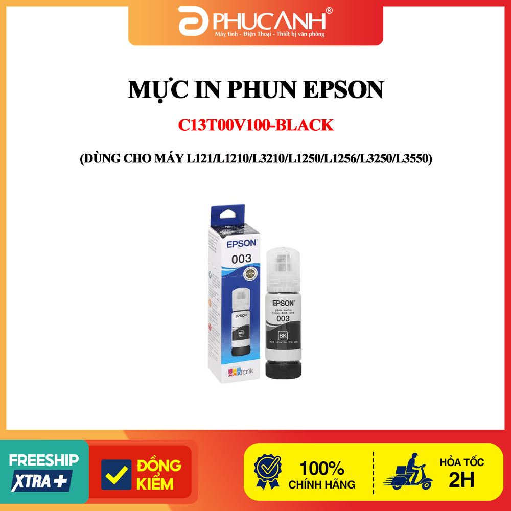 Mực in phun Epson C13T00V100-Black (Dùng cho máy L121/L1210/L3210/L1250/L1256/L3250/L3550)