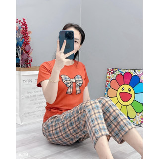  Đồ Bộ Nữ Mặc Nhà   Đi Chơi - Áo Tăm Lạnh Phối Quần Baggy Lụa Mango 