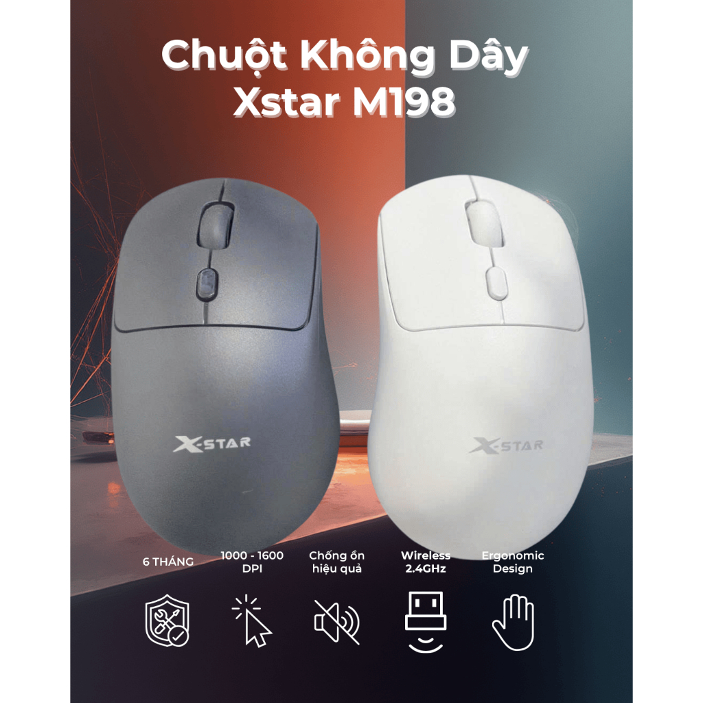 Chuột Không Dây Xstar M198 – Kết Nối 2.4GHz,  Thiết Kế Văn Phòng, Pin Sạc/Tặng Pin